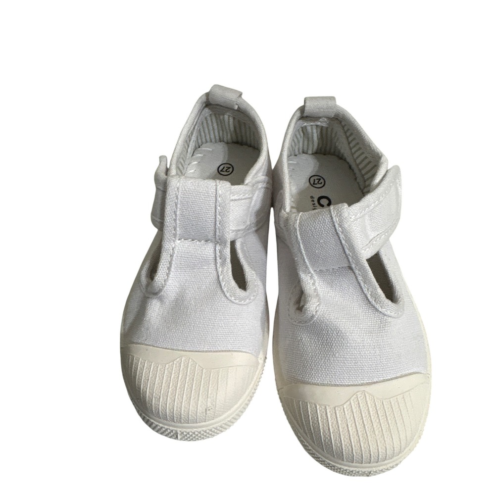 Chus Kids White Canvas Mary Jane T-Strap Sneakers EU 27 Hook Loop Designed Spain